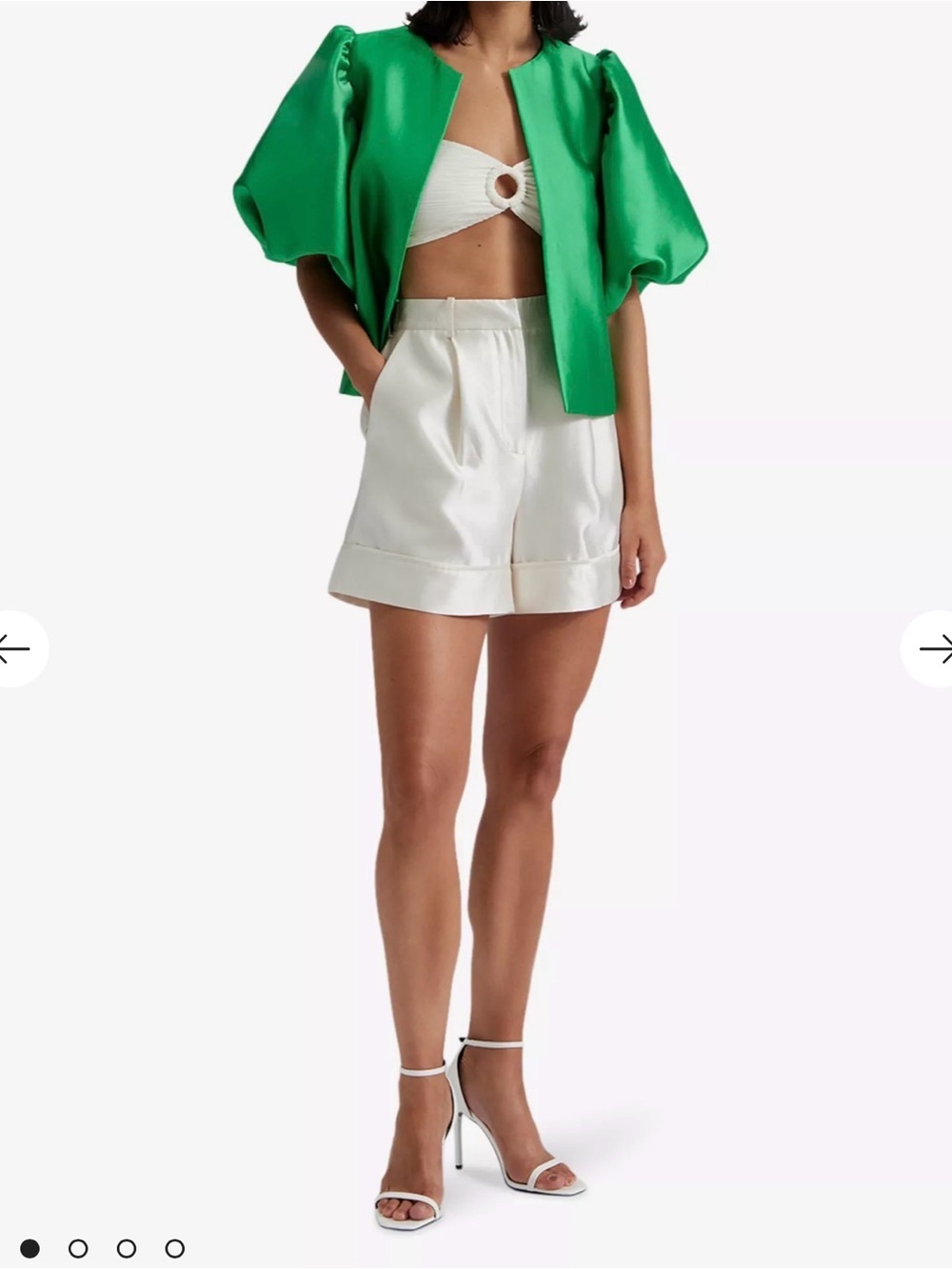 By Malina Green Puff-Sleeve Satin short sleeve zip up top size S NWT - Picture 4 of 6